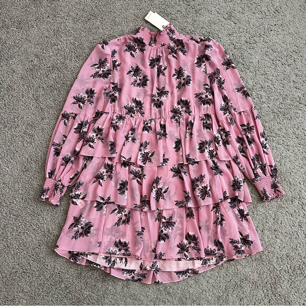 cinq a sept Pink Floral Tiered Mini Dress